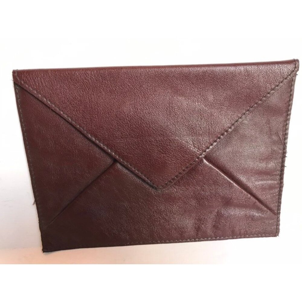 Vtg Envelop Maroon Leather Clutch Purse Handbag Elizabeth Arden Made In Uruguay